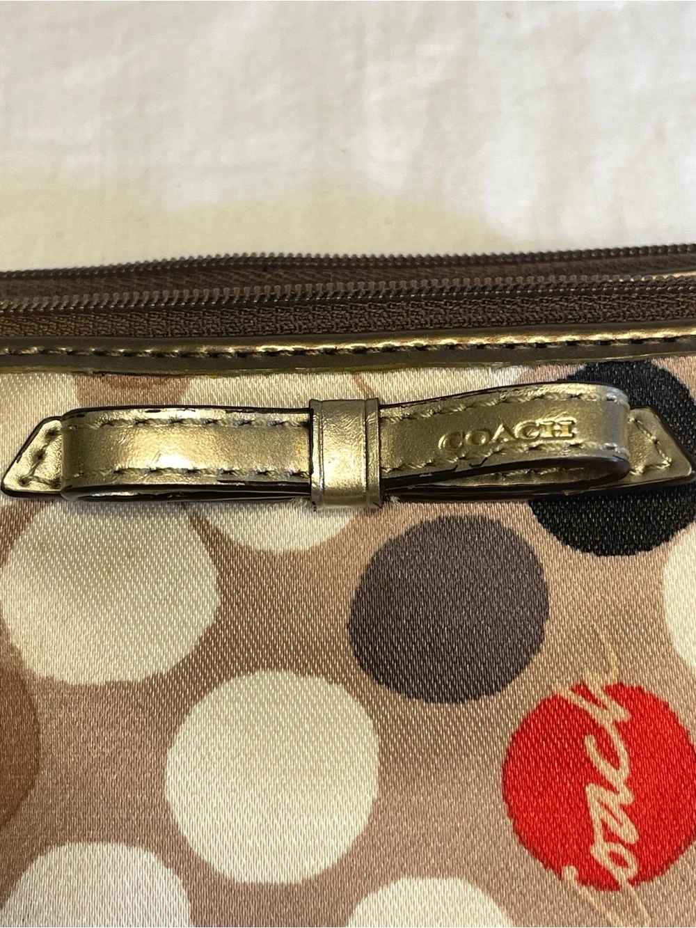Coach Poppy Watercolor Polka Dot Double Zip Wristlet